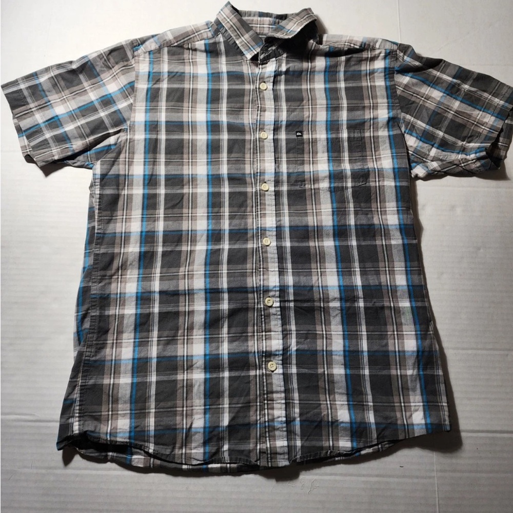 Quiksilver Men's Plaid Shirt - Black, Gray, and Blue